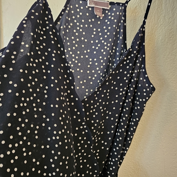 Chelsea 28 Navy Blue Polka Dot Wrap Tank Blouse XS - Picture 3 of 6
